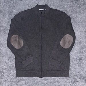 Calvin Klein Men’s Grey Full Zip Mock Neck Jacket With Elbow Patches Size Large